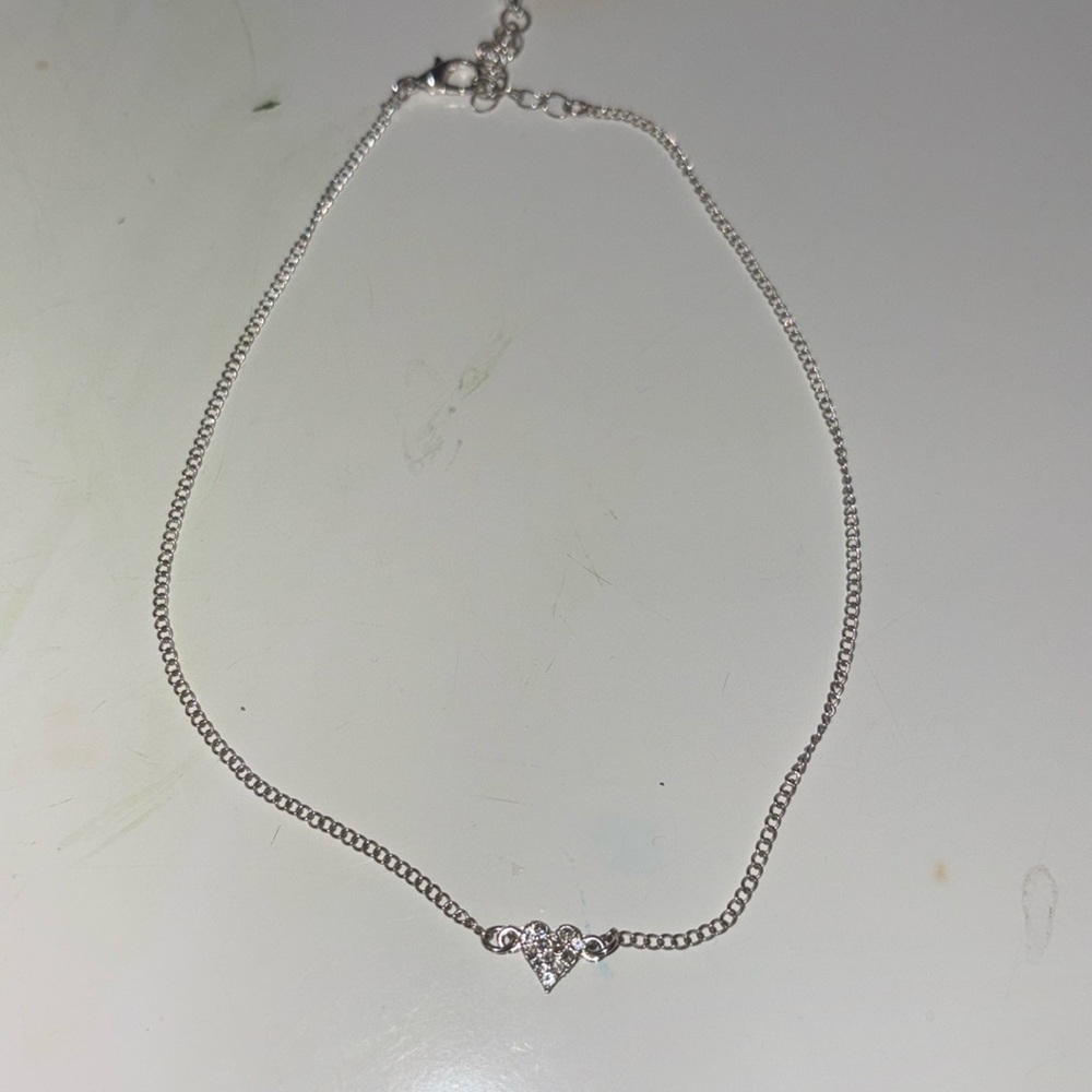 Silver heart diamond choker necklace